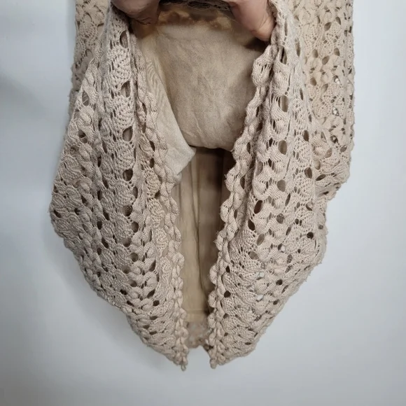 FREE PEOPLE Nude Mini Dress Lily Crochet Blouson Lace Overlay Cutout Women Small - Picture 9 of 14